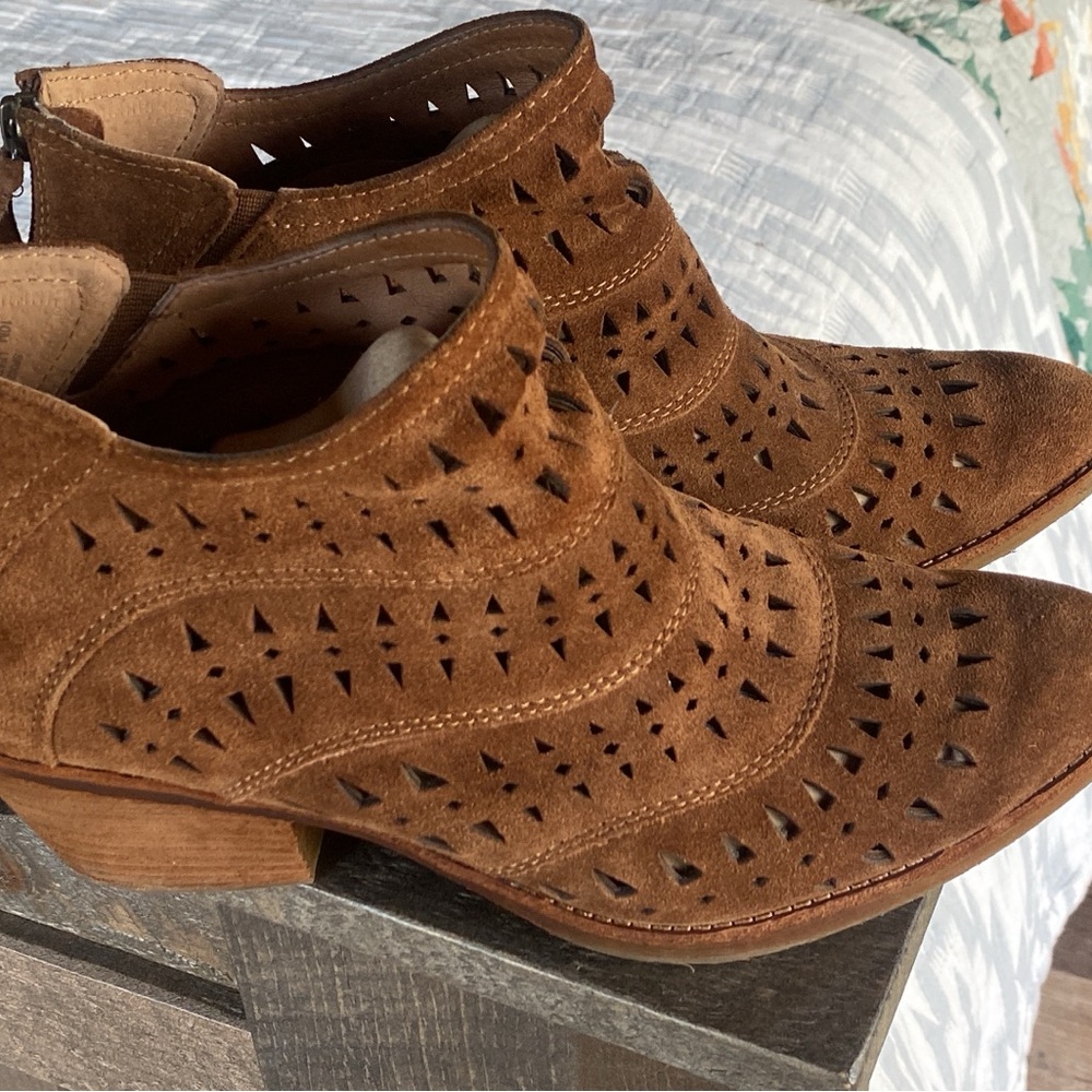 Sofft Perforated Brown Suede Ankle Booties